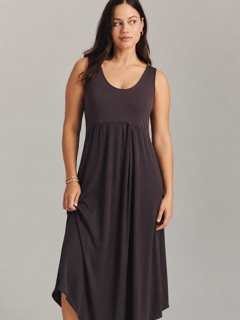 Anthropologie Chocolate Brown Tank Midi Dress Size Small Flowy Silky Minimalist